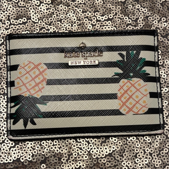 kate spade Handbags - kate spade Black & White Striped Pineapple Card Holder NWOT